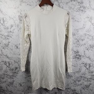 Lulus Womens Size Medium White Lace Crochet Mock Neck Bodycon Mini Graduation